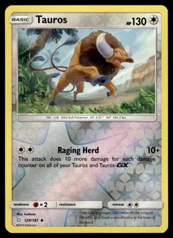 Tauros 129/181 Reverse Holo S&M Team Up Pokemon Card - Image 1