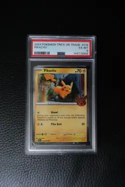 2024 POKEMON TRICK OR TRADE #018 PIKACHU PSA 6 - HOLO SWIRL - Image 1
