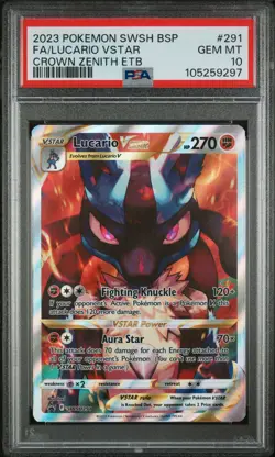2023 POKEMON SWSH BLACK STAR PROMO #291 FULL ART/LUCARIO VSTAR PSA 10 - Image 1