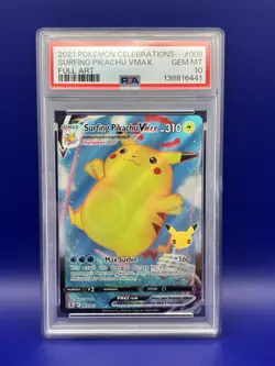 Surfing Pikachu VMAX 009 Celebrations Full Art PSA 10 Pokemon TCG GEM MINT - Image 1