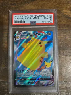 POKEMON 2021 Celebrations SURFING PIKACHU Vmax Full Art #009 PSA 10 Gem Mint - Image 1