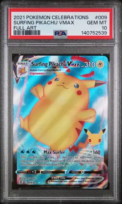 2021 POKEMON CELEBRATIONS #009 FULL ART/SURFING PIKACHU VMAX PSA 10 - Image 1