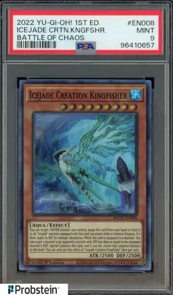 2022 Yu-Gi-Oh 1st Edition Icejade Creation Kingfisher Battle of Chaos Foil PSA 9 - Image 1