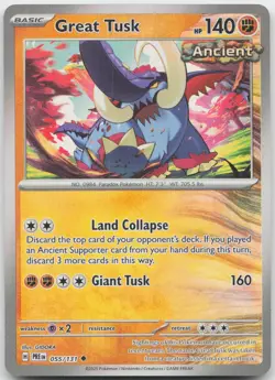 Great Tusk (Master Ball Pattern) 055/131 Prismatic Evolutions Pokemon NM - Image 1