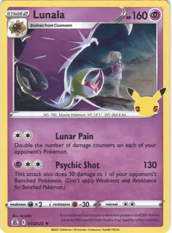 Lunala 015/025 Holo Rare Celebrations Pokemon Holo NM - Image 1