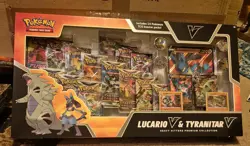 Pokemon TCG Heavy Hitters Lucario v Tyranitar v Premium Collection Box 14 Packs - Image 1