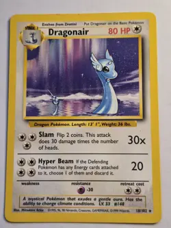 Pokemon TCG Dragonair Base Set 18/102 Regular Unlimited Rare 1999 Vintage LP * - Image 1