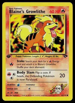Pokemon Card - Blaine's Growlithe Gym Challenge 62/132 Common 1st Edition - Image 1