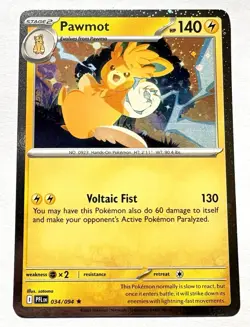 Pawmot 034/094 Paldean Fates Cosmos Holo Rare Pokemon Card NM - Image 1