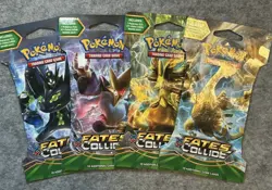 Pokemon Fates Collide Sleeved Booster Pack COMPLETE ART SET - 4 Packs SEALED - Image 1