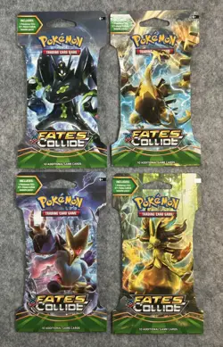 Pokemon Fates Collide Sleeved Booster Pack COMPLETE ART SET - 4 Packs SEALED - Image 2