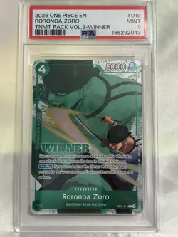 2025 One Piece Tournament Pack Vol 3 Winner Roronoa Zoro #EB02-019 PSA 9 - Image 1