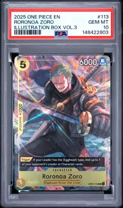 2025 ONE PIECE PROMOS ILLUSTRATION BOX VOL.3 #113 RORONOA ZORO PSA 10 - Image 1