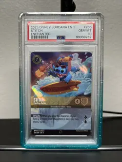 2023 DISNEY LORCANA EN 1-THE FIRST CHAPTER #206 STITCH - CAREFREE SURFER PSA 10 - Image 1