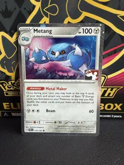 Pokemon - Metang 114/162 - Prize Pack Series Cards - Cosmo Holo Play! Stamp - Image 1