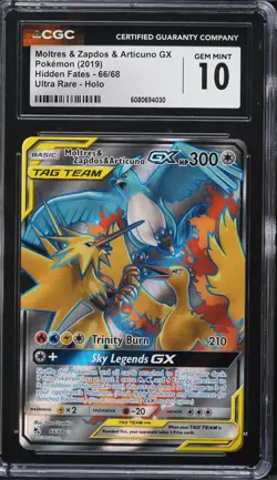 Moltres Zapdos Articuno GX Full Art Card #66 Hidden Fates CGC 10 - Free Shipping - Image 1