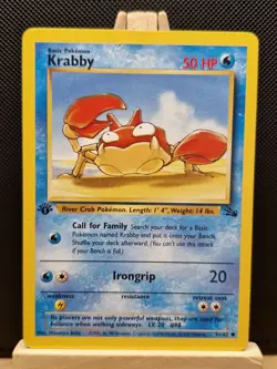 Pokemon 1999 WOTC 1st Edition Fossil Krabby 51/62 - Light Play - Image 1