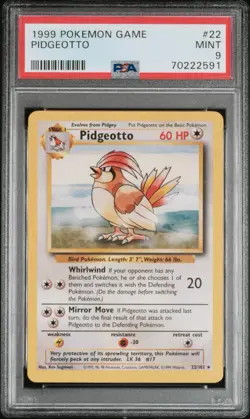 Pokemon Card Pidgeotto Rare Star PSA 9 Mint, Base Set 22/102, WOTC 1999 - Image 1