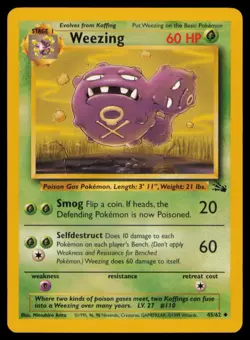 Weezing 45/62 Uncommon Fossil Pokemon Unlimited Near Mint - Image 1