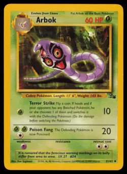 Arbok 31/62 Uncommon Fossil Pokemon Unlimited Near Mint - Image 1