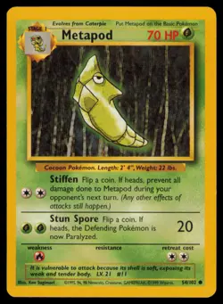 Metapod 54/102 Common Base Set Unlimited Pokemon Lightly Played - Image 1