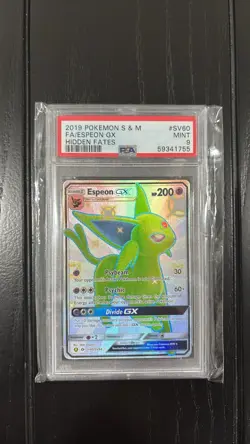 Pokemon 2019 Espeon GX SV60/SV94 Full Art Rare Shiny GX Hidden Fates PSA 9 - Image 1