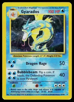 Pokemon Card Base Set Gyarados 6/102 Holo 1999-2000 4th Print UK Exclusive - Image 1