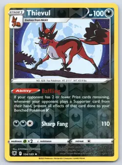 Thievul 104/189 Astral Radiance Reverse Holo Pokemon NM - Image 1