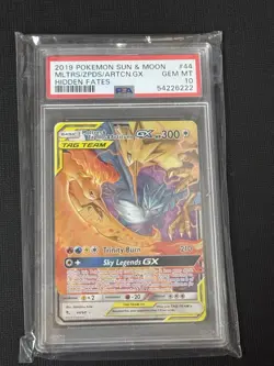 2019 Pokemon Sun Moon Moltres Zapdos Articuno Hidden Fates PSA 10 44/68 - Image 1