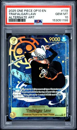 TRAFALGAR LAW OP10-119 ALTERNATE ART ROYAL BLOOD ENGLISH ONE PIECE PSA 10 - Image 1