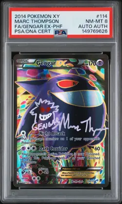 2014 POKEMON XY PHANTOM FORCES #114 FULL ART/GENGAR EX PSA 8 AUTO AUTHENTIC - Image 1