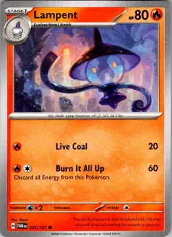 Lampent Twilight Masquerade 037/167 Common Pokemon Near Mint - Image 1