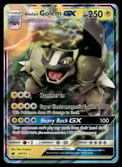 Pokemon Cards Alolan Golem GX 34/111 Crimson Invasion Holo GX Rare LP *1 - Image 1