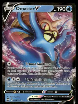 Pokemon Cards Omastar V 035/195 Silver Tempest Holo V Rare NM *2 - Image 1