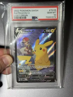 2022 POKEMON SWORD & SHIELD LOST ORIGIN #TG16 FULL ART/PIKACHU V PSA 10 - Image 1