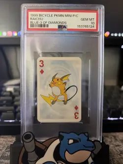 1999 BICYCLE POKEMON MINI PLAYING CARDS BLUE DECK 3 OF DIAMONDS RAICHU PSA 10 - Image 1