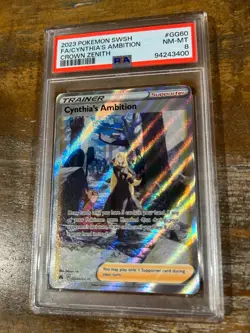 POKEMON 2023 Crown Zenith Full Art Trainer CYNTHIA'S AMBITION #GG60 PSA 8 RARE - Image 1