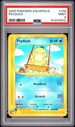 2003 Pokemon Psyduck Aquapolis 104/107 PSA 9 Mint Very Clean - Image 1
