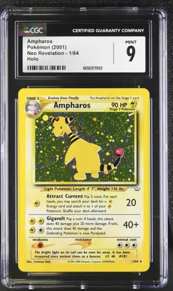 CGC 9 MINT Ampharos 2001 Neo Revelation 1/64 Holo Pokemon Card - Image 1