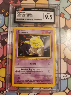 CGC Graded Mint+ 9.5 Drowzee 49/102 Base Set Pokemon 1999 - Image 1