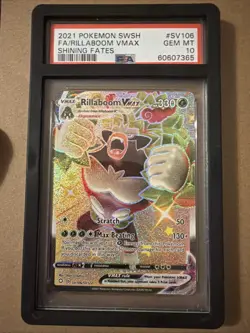2021 POKEMON TCG GRADED CARD SHINING FATES SV106 FULL ART RILLABOOM VMAX PSA 10 - Image 1