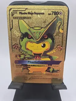 Pokemon Gold Foil Fan Art Card PIKACHU COSPLAY Mega Rayquaza FREE SHIPPING - Image 1