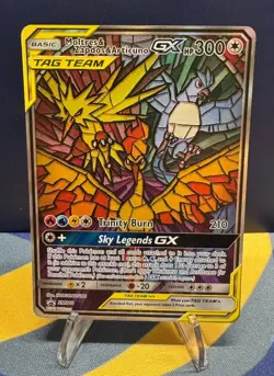 Moltres & Zapdos & Articuno GX SM210 Tag Team Pokemon TCG - NM - Stained glass - Image 1