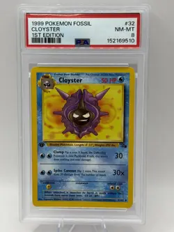 1999 Pokemon Fossil 1st Edition Cloyster #32/62 PSA 8 - Image 1