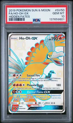 2019 POKEMON SUN & MOON HIDDEN FATES #SV50 FULL ART/HO-OH GX PSA 10 - Image 1