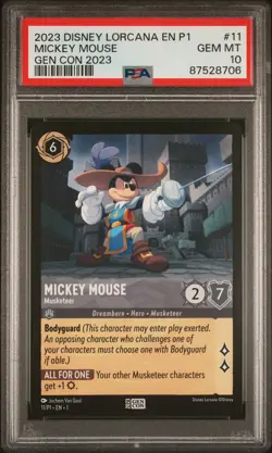 2023 DISNEY LORCANA EN P1-PROMO GEN CON 2023 #11 MICKEY MOUSE - MUSKETEER PSA 10 - Image 1