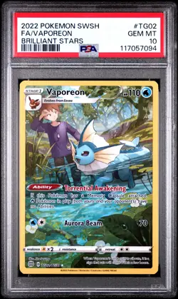 2022 POKEMON SWORD & SHIELD BRILLIANT STARS #TG02 FULL ART/VAPOREON PSA 10 - Image 1