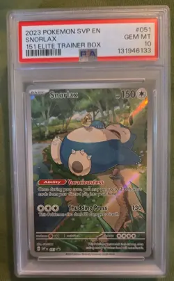 PSA 10 GEM MT Snorlax Illustration Rare 051 Pokemon 151 Elite Trainer Box Promo - Image 1