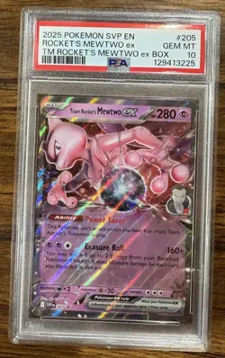2025 Pokemon SVP EN Rockets Mewtwo ex TM Rockets Mewtwo Box #205 PSA 10 - Image 1