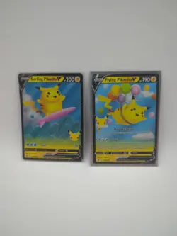 Flying Pikachu V and Surfing Pikachu V Celebrations Pokemon Cards 6/25 & 8/25 NM - Image 1